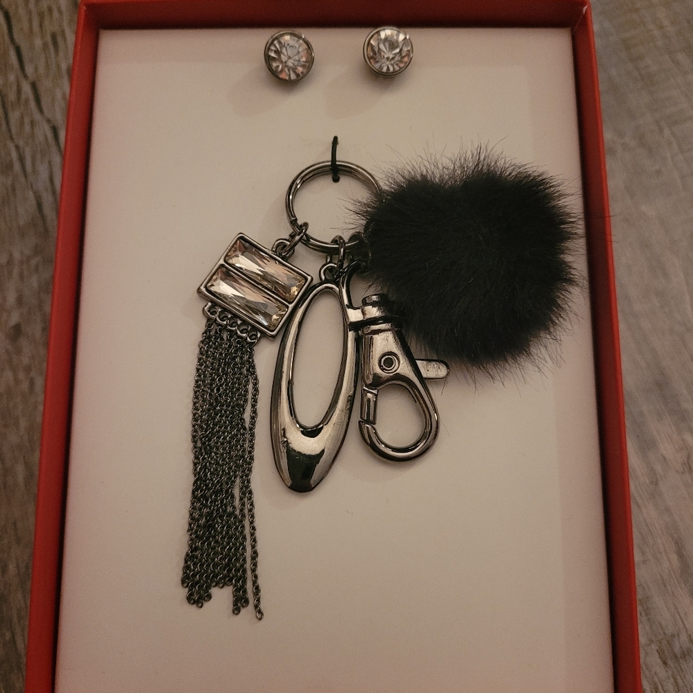 Black Keychain with Charms and Earrings New with Tags NWT